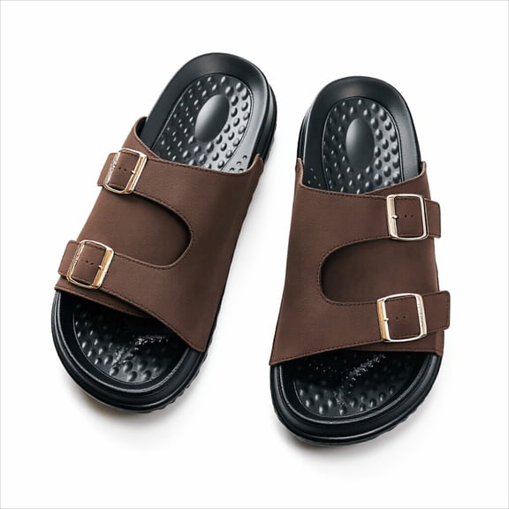 ZROVA Men's Double Buckle Slide Sandals Non-Slip Thick Sole EVA for Outdoor