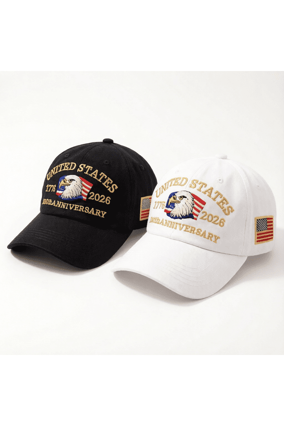 USA 250th Commemorative Baseball Cap Set of 2 - Navy Blue Cotton Hats with 3D Eagle Embroidery, 1776-2026 Anniversary Outdoor Sun Hats