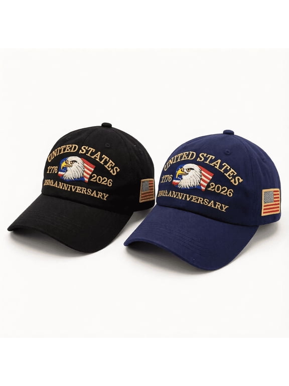 USA 250th Commemorative Baseball Cap Set of 2-Cotton Hats with 3D Eagle Embroidery, 1776-2026 Anniversary Outdoor Sun Hats
