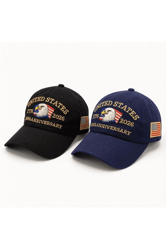 USA 250th Commemorative Baseball Cap Set of 2-Cotton Hats with 3D Eagle Embroidery, 1776-2026 Anniversary Outdoor Sun Hats