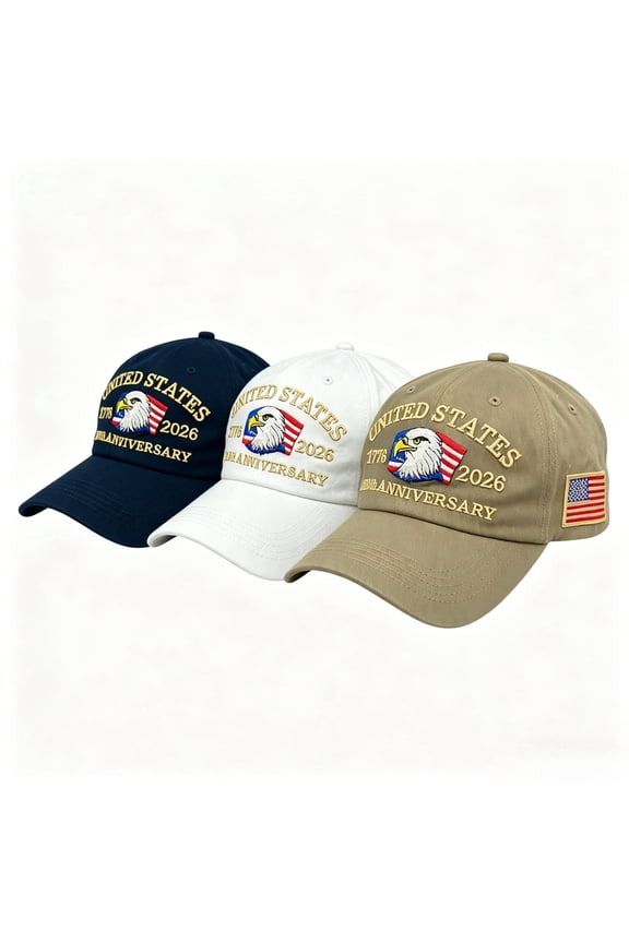 USA 250th Commemorative Baseball Cap Set of 3 - Hats with 3D Eagle Embroidery, 1776-2026 Anniversary Outdoor Sun Hats