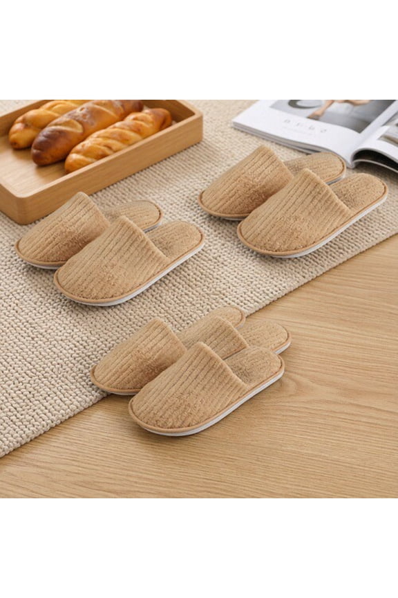 Unisex EVA Thin Sole Slippers, Anti-Slip Coral Fleece, Machine Washable, 3 Pairs for Home, Hotel, Guest Use