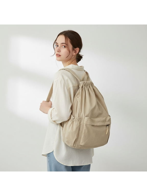 Unisex Solid Drawstring Backpack - Simple High-Style Large Capacity Bag for School, Work & Couple Outings (Black/Off-White/Khaki/Blue)