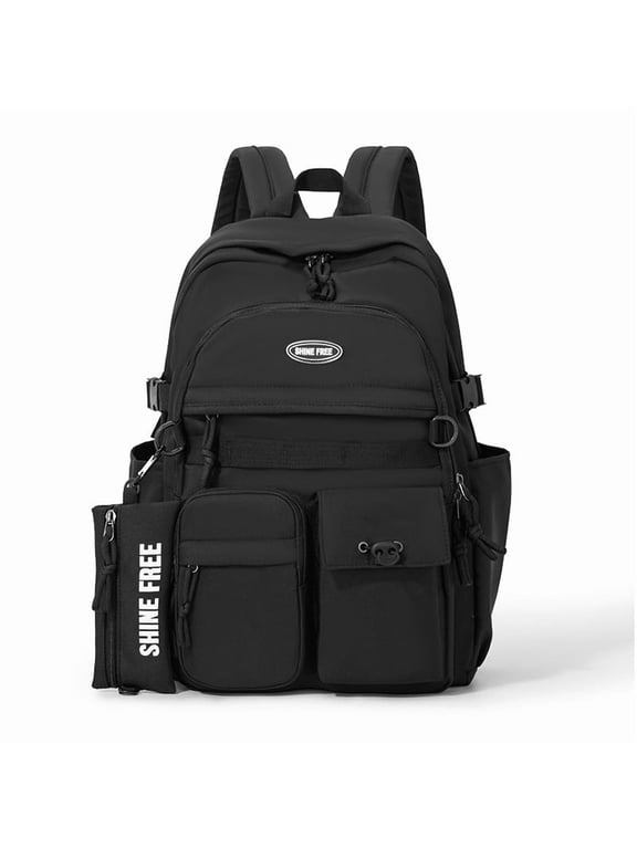 Unisex Workwear Backpack - Large Capacity Harajuku School Bag, Lightweight Casual Commute Pack (Black/Off-White/Grey/Blue)