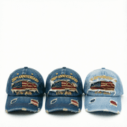 Vintage USA 250th Anniversary Hats 3 Pack - 1776-2026 Distressed Baseball Caps with Embroidered Flag, Washed Denim Dad Hats