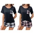 thumbnail image 1 of ZROVA Women's 2-Pack Pajama Sets (4 Pieces) - Short Sleeve Round Neck Tops with Pocket & Plaid Shorts, Casual Summer Sleepwear Loungewear, 1 of 8