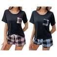 thumbnail image 1 of ZROVA Women's 2-Pack Pajama Sets (4 Pieces) - Short Sleeve Round Neck Tops with Pocket & Plaid Shorts, Casual Summer Sleepwear Loungewear, 1 of 8