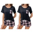 thumbnail image 1 of ZROVA Women's 2-Pack Pajama Sets (4 Pieces) - Short Sleeve Round Neck Tops with Pocket & Plaid Shorts, Casual Summer Sleepwear Loungewear, 1 of 7