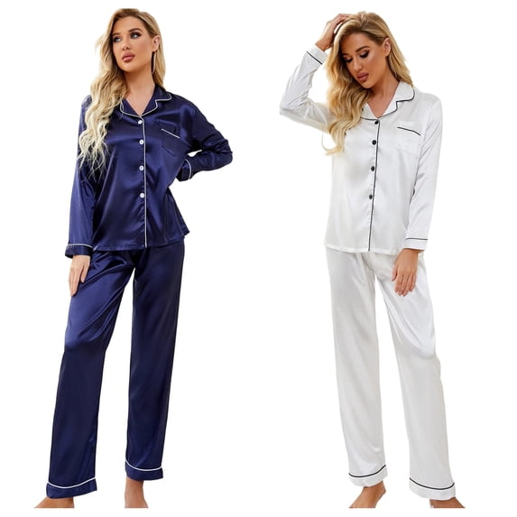 ZROVA Women's Satin Pajama Sets 2-Pack (4 Pieces), Long Sleeve Button Down Sleepwear & Loungewear