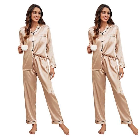 ZROVA Women's Satin Pajama Sets 2-Pack (4 Pieces), Long Sleeve Button Down Sleepwear & Loungewear