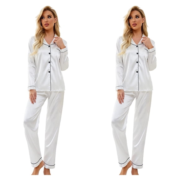 ZROVA Women's Satin Pajama Sets 2-Pack (4 Pieces), Long Sleeve Button Down Sleepwear & Loungewear