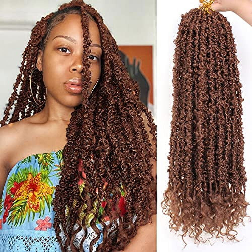 ZRQ 24 Inch 2 Packs Butterfly Locs Crochet Hair With Curly Ends Brown