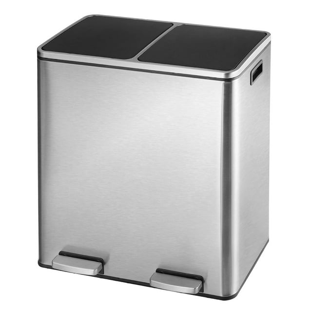 ZRQarq 16 Gallon Stainless Steel Trash Can, 60L Dual Compartment, Metal ...