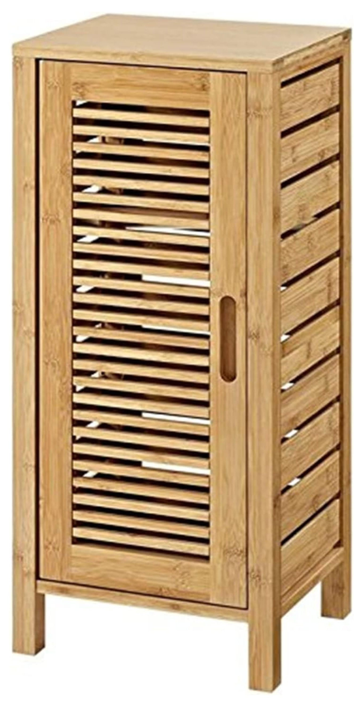 ZRQarq Bracken 3 Shelf 1 Door Bathroom Storage Floor Cabinet, Bamboo ...