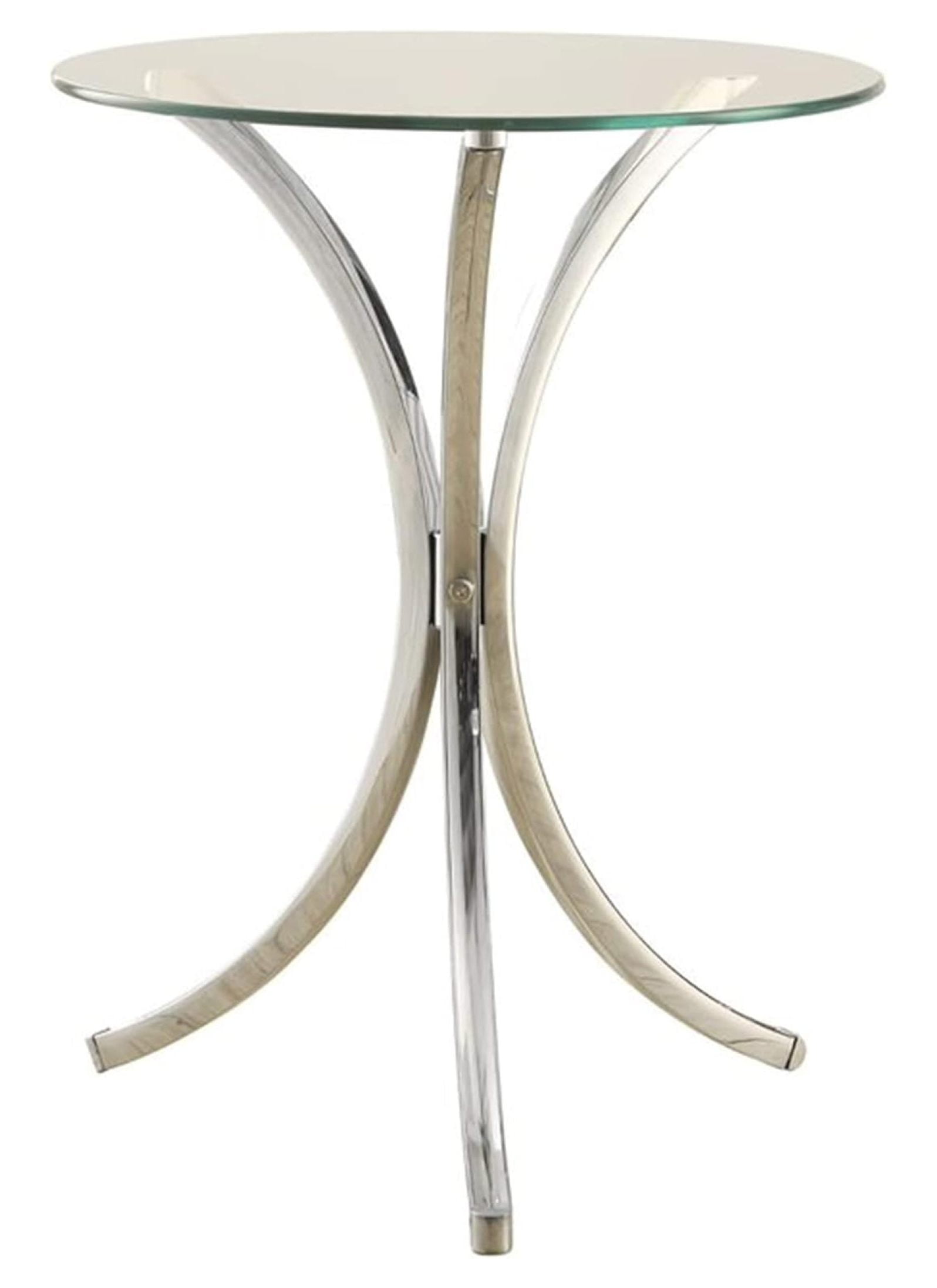 Eloise 18" Chrome Round Metal Accent Table with Curved Legs and Glass Top