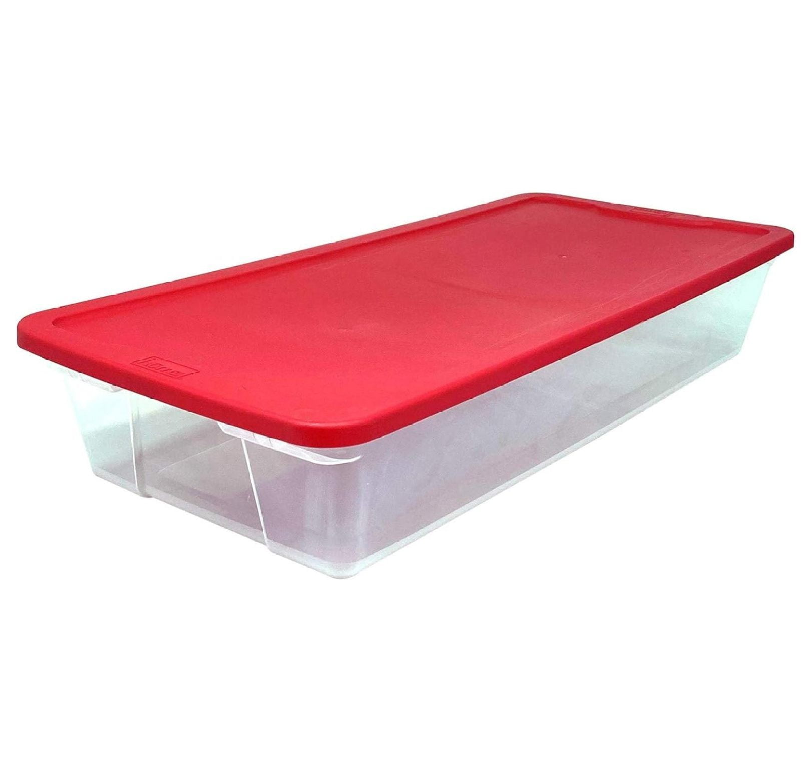 Clear Plastic Stackable Christmas Storage Box with Red Lid, Set of 2