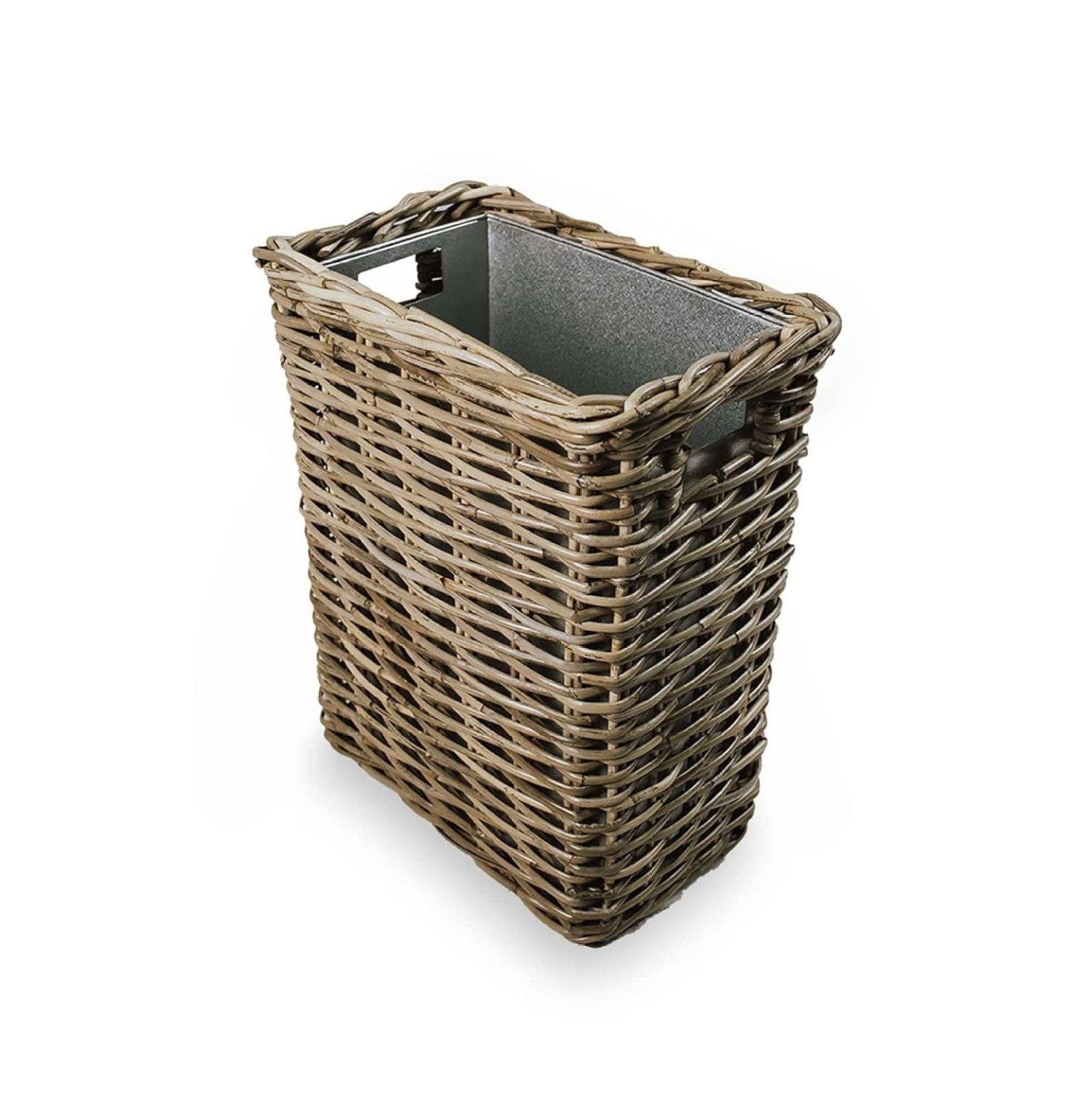 Serene Gray Rectangular Rattan Waste Basket with Metal Liner
