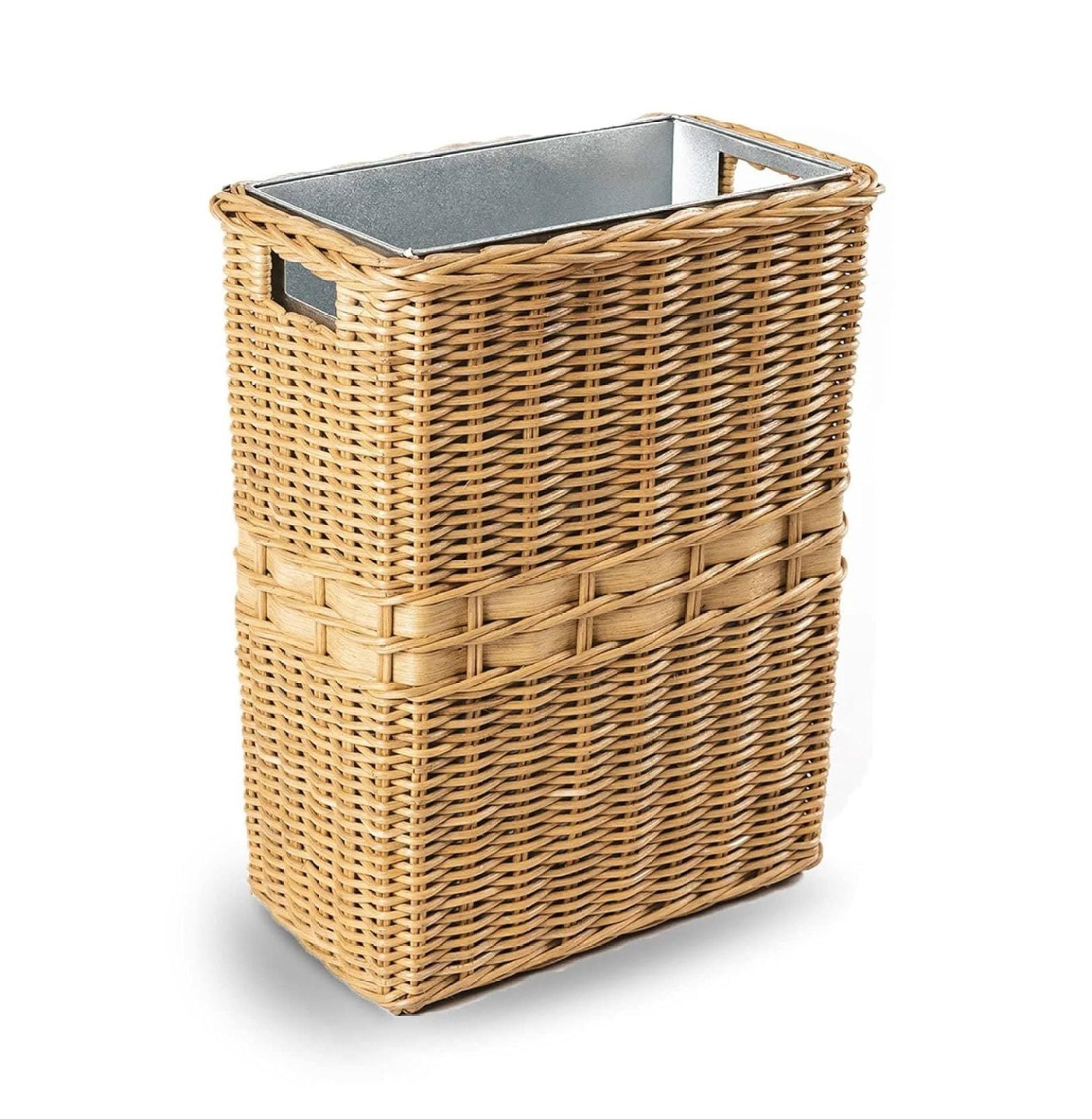 Sandstone Rectangular Wicker Waste Basket with Metal Liner