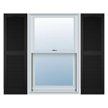 ZRQarq Vinyl LL1S12X02500BL Standard Cathedral Top Center Mullion, Open Louver Vinyl Shutters, w/Installation Shutter-Lok's & Matching Screws (Per Pair), 12"W x 25"H, Black