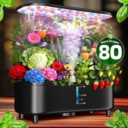 Misting 15 Pods Hydroponic Growing System Herb Garden Kit Indoor2.5L Large Tank Plant Germination Kit with Grow Lights,LCD Touchscreen,Quiet Pump, Auto Timer(Seeds Not Included)