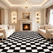 UNTIMATY 8'x10' Area Rugs for Living Room, Large Shag Fluffy Rug Checkered Carpet, Black & White