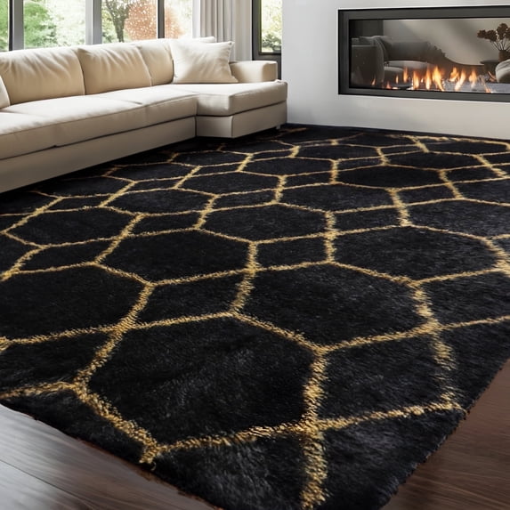 UNTIMATY 8ft x 10ft Area Rug, Soft Fluffy Area Rugs for Living Room Bedroom Geometric Carpet, Black and White