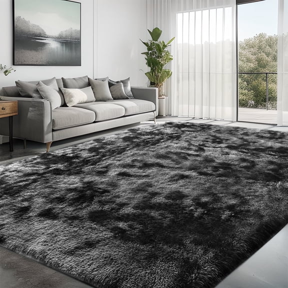 ZRSDIXK 8ft x 10ft Area Rug, Soft Fluffy Area Rugs for Living Room Bedroom Kids Room Decor Carpet, Dark Gray