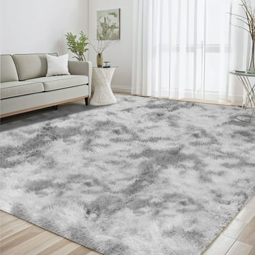 ZRSDIXKI 8ft x 10ft Area Rug, Soft Fluffy Area Rugs for Living Room Bedroom Kids Room Decor Carpet, Light Gray