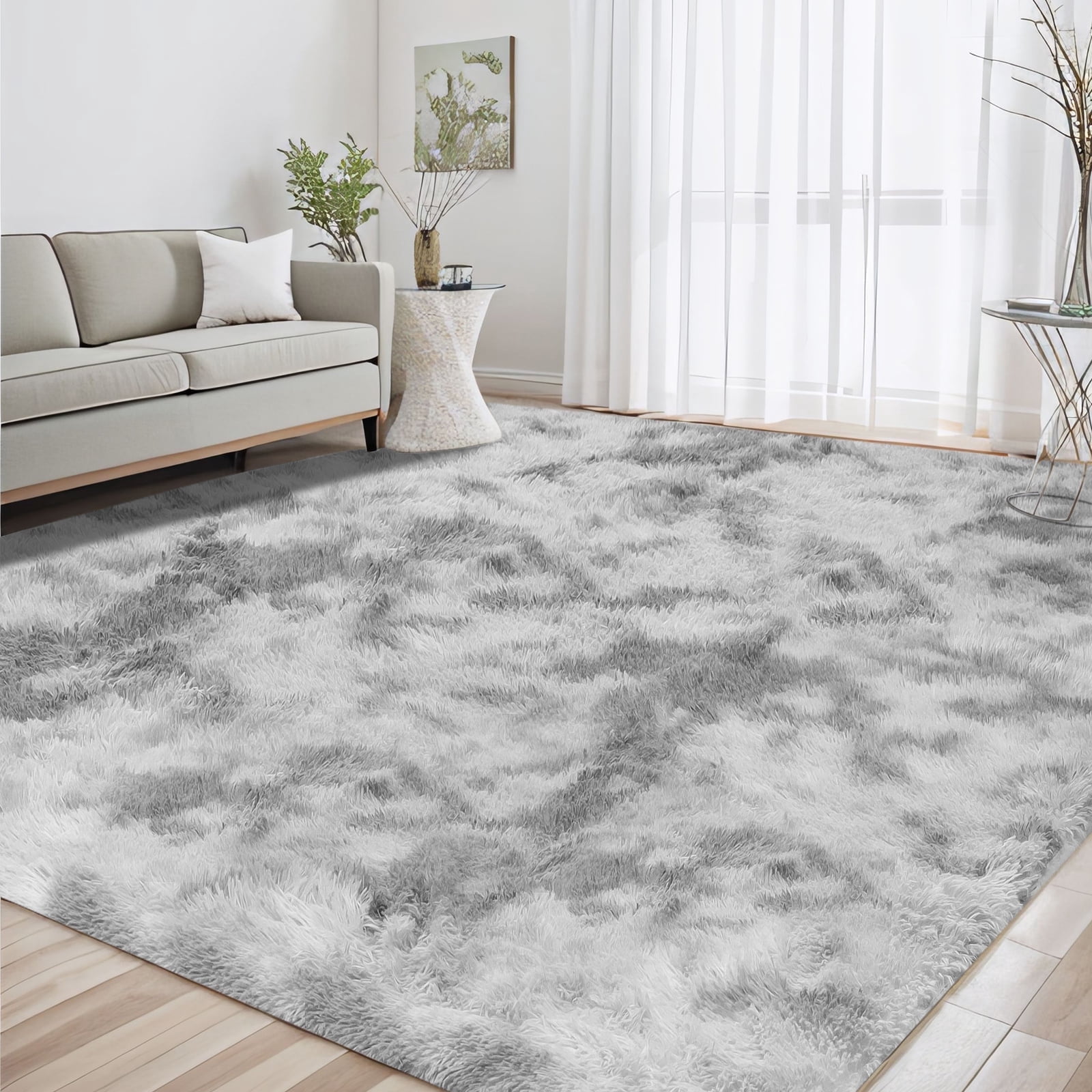 ZRSDIXK 8ft x 10ft Area Rug, Soft Fluffy Area Rugs for Living Room Bedroom Kids Room Decor Carpet, Light Gray