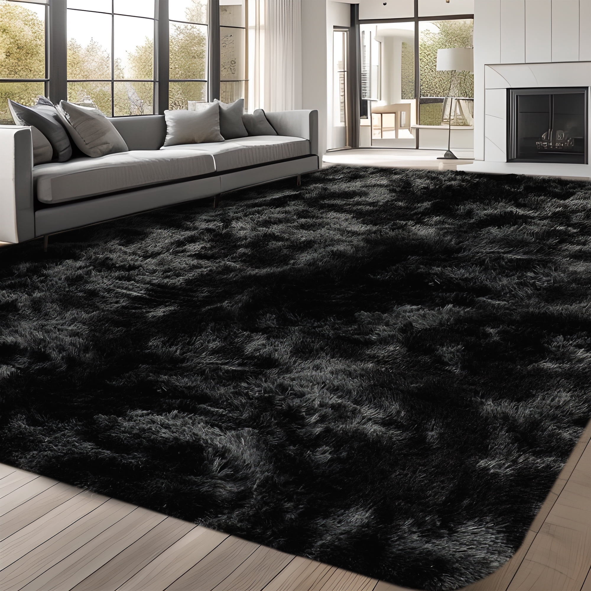 ZRSDIXK 9ft x 12ft Area Rug, Soft Fluffy Area Rugs for Living Room Bedroom Kids Room Decor Carpet, Black
