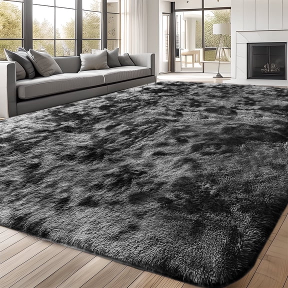 ZRSDIXK 9ft x 12ft Area Rug, Soft Fluffy Area Rugs for Living Room Bedroom Kids Room Decor Carpet, Dark Gray