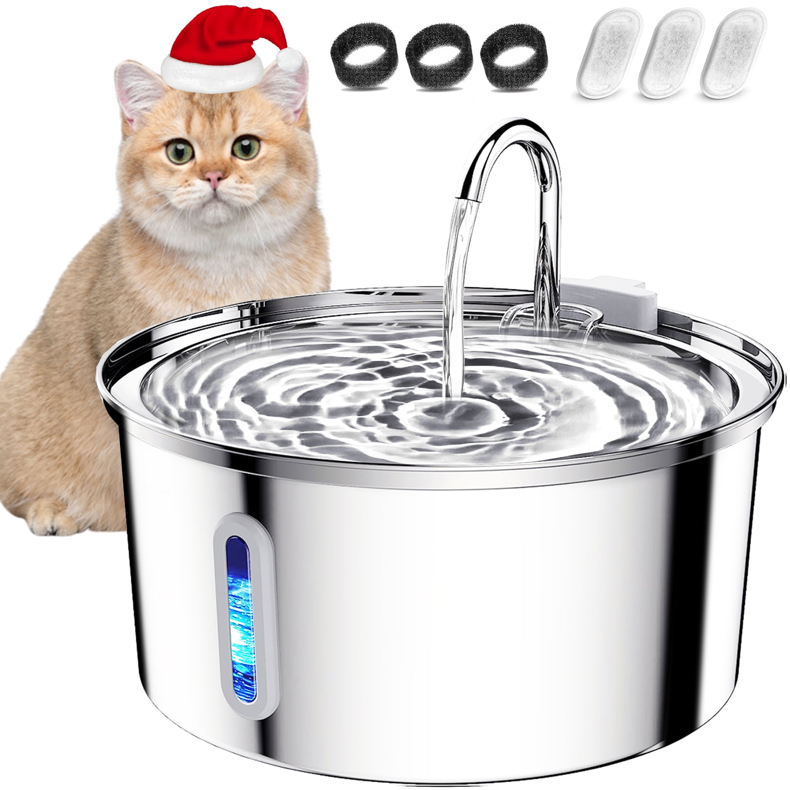 ZRSDIXKI Cat Water Fountain, 3.2L/108oz Stainless Steel Pet Water