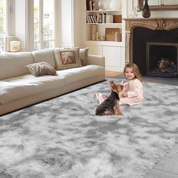 ZRSDIXK Large Area Rug, 5ft x 8ft Shag Living Room Rug, Indoor Modern Tie-dye Area Rugs for Bedroom, Rectangle Fluffy Home Carpets, Light Gray