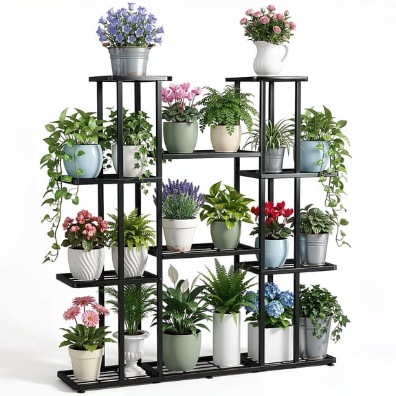 ZRSDIXKI Plant Stand Indoor Outdoor, 9 Tier Metal Plant Stands Shelf for Indoor Patio Garden Balcony Yard