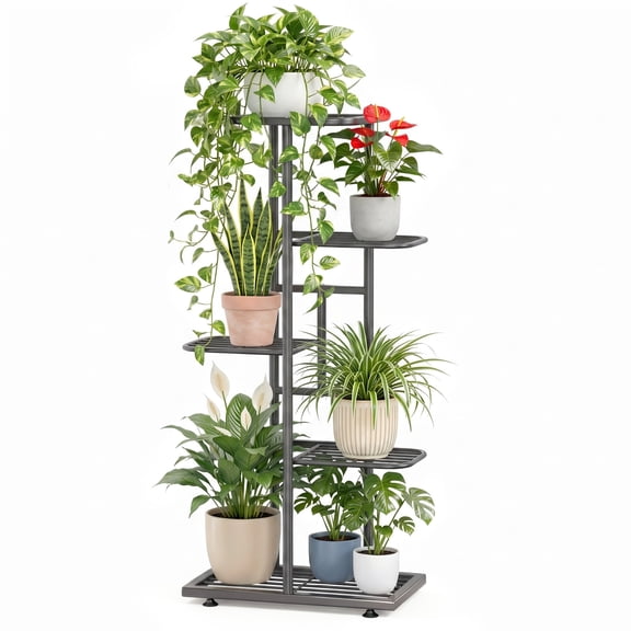 ZRSDIXKI Plant Stand Indoor Outdoor, 5 Tier 6 Potted Metal Plant Stands Shelf for Indoor Garden Corner Balcony