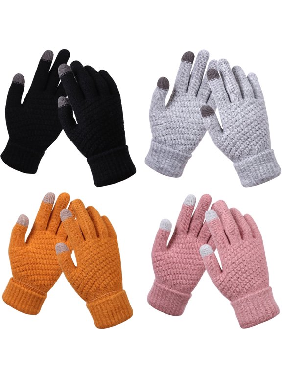 4 Pairs Women's Winter Touchscreen Gloves, Warm Fleece Lined Knit Gloves, Elastic Cuff Winter Texting Gloves, Gloves for Women