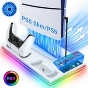 PS5 Stand with Cooling Fan , ZRZLMVP PS5 Cooling Station with Dual Controller Charging Station and Cooling Fan for Playstation 5 Slim and Standard Disc/Digital Console