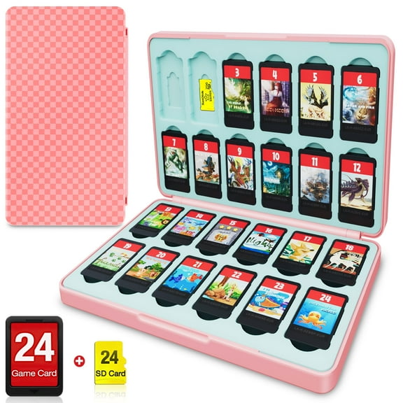 ZRZLMVP Switch Game Case Holder for Nintendo Switch/OLED/Lite Game Card, Switch Game Holder with 24 Game Slots & 24 Micro SD Card Slots, Switch Game Card Case Compact Switch Cartridge Case  - Pink