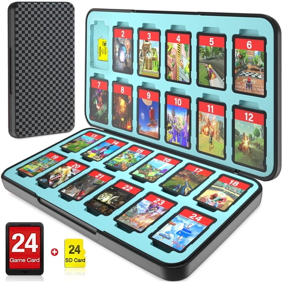 ZRZLMVP Switch Game Case with 24 Game Holder Compatible for switch 2(2025)&Switch OLED Game Card Compact Switch Cartridge Case-Plaid Blue Black