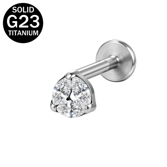 ZS 1 PC 16G G23 Titanium Internal Thread Cubic Zirconia Lip Studs, for Ear Labret Conch Cartilage Helix Piercing