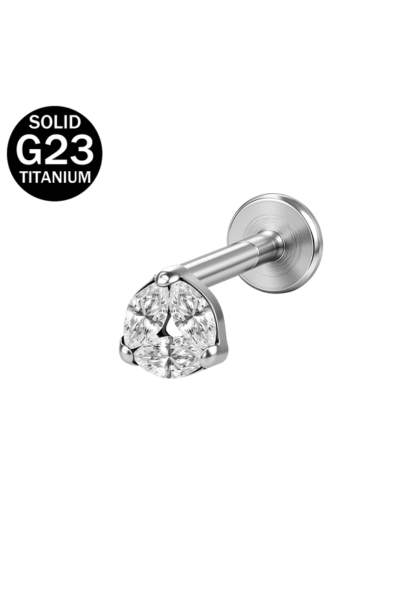 1 PC 16G G23 Titanium Internal Thread Cubic Zirconia Lip Studs, for Ear Labret Conch Cartilage Helix Piercing