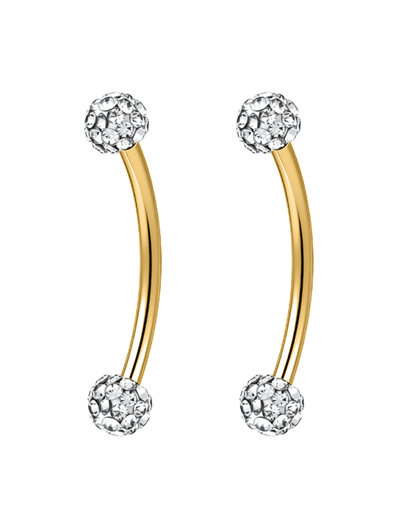 1 Pair 14G Stainless Steel Curved Cubic Zirconia Eyebrow Studs,for Navel Lip Labret Tongue Piercing