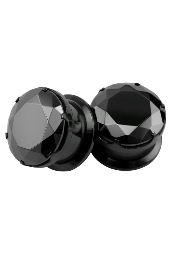 1 Pair Black Crystal Ear Plug Tunnels Stainless Steel Ear Gauge Expander Stretcher Body Piercing 0g 00g