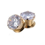 ZS 1 Pair CZ Ear Plug Tunnels Screw Fit Ear Gauge Expander Stretcher Piercing 0g 00g