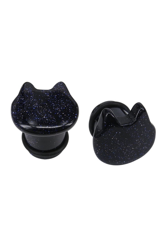 1 Pair Cat Ear Plug Single Flare Ear Tunnel Gauge Stretcher Stone Ear Expander Piercing 0g 00g