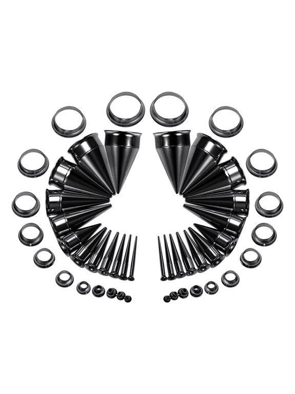 1 Pair Double Flare Ear Tunnel Plugs Expander Screw Fit Ear Stretching Black Tapers and Plugs Earring Piercing