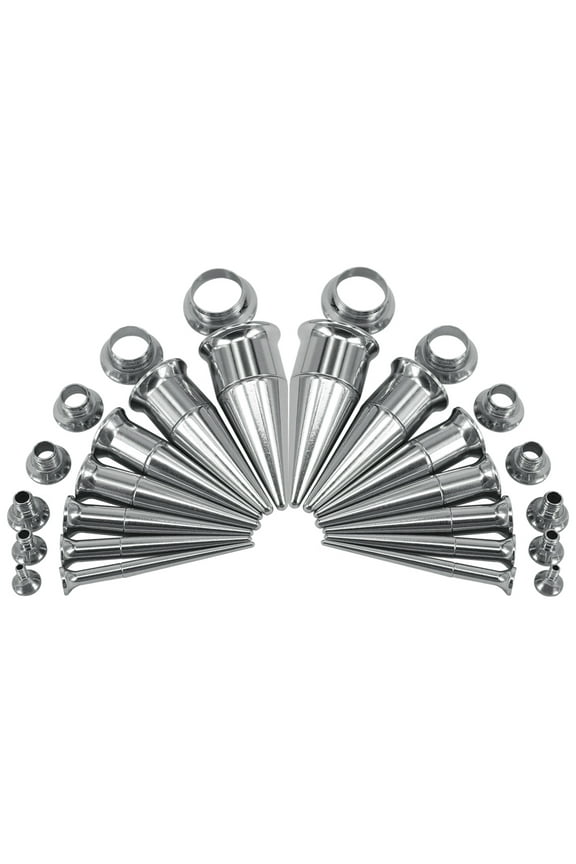 1 Pair Double Flare Ear Tunnel Plugs Expander Screw Fit Ear Stretching Silver Tapers and Plugs Earring Piercing