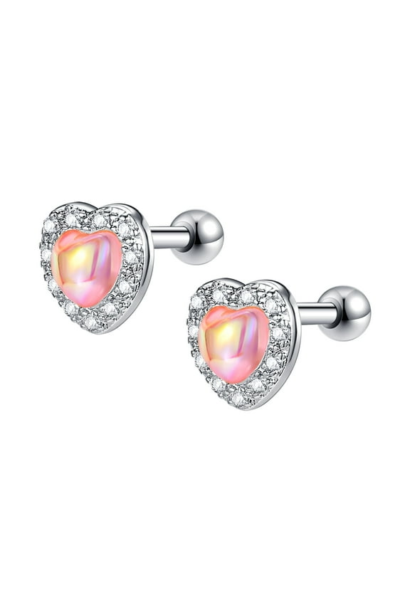 1 Pair Heart Opal Stud Earrings Crystal Ear Helix Conch Cartilage Piercing