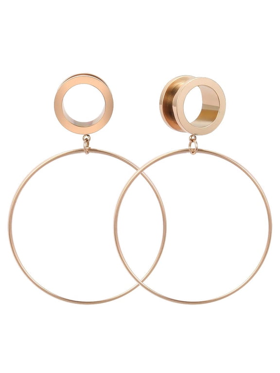 1 Pair Hoop Dangle Ear Tunnel Plugs Expander Rose Gold Stainless Steel Ear Gauges Stretching 0g 00g