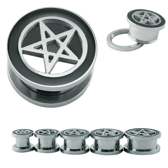 ZS 1 Pair Pentagram Star Ear Plug Tunnels Stretcher 316L Stainless Steel Expander Piercing 0g 00g